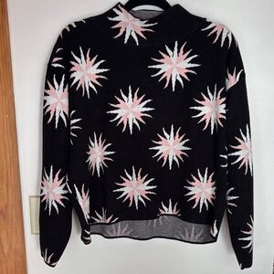 Anthropologie Maeve Black and Pink Starburst Turtleneck Sweater size M